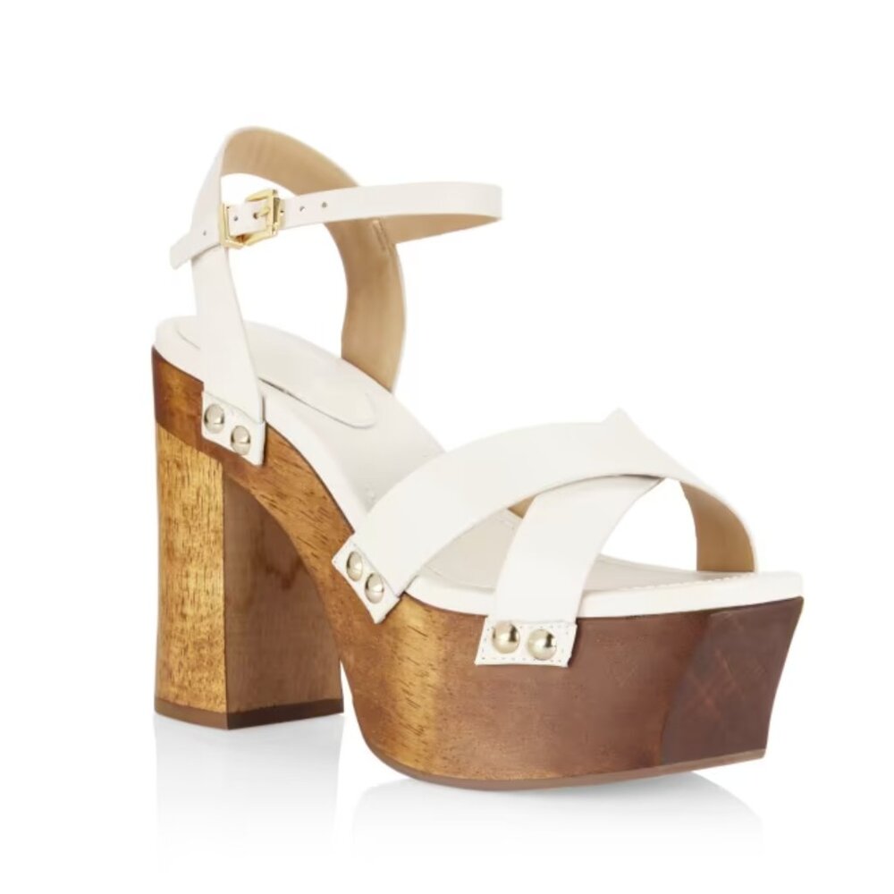 Wooden Sole White Platform Sandals